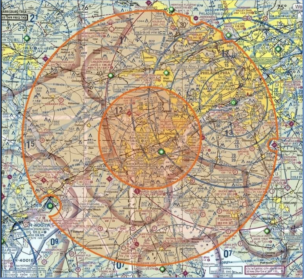 Image of a sectional chart with the TFR indicated in orange.